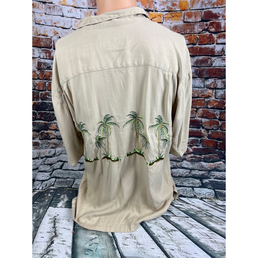 Club Tiki Classics Silk Button Up Shirt Palm Tree Embroidered Mens XL - Picture 3 of 5